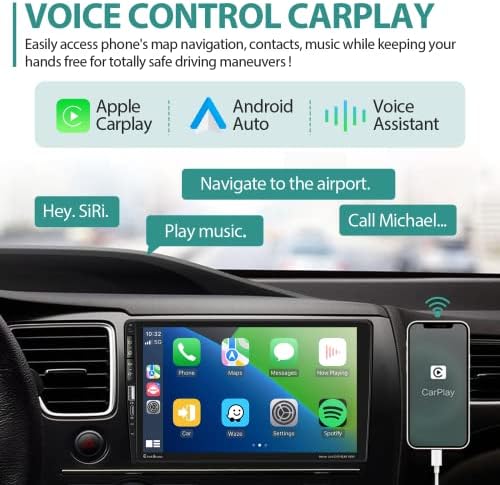 Egységes Din Érintőképernyő Autó Sztereó Apple CarPlay Android Auto, METEESER Bluetooth autórádió, FM