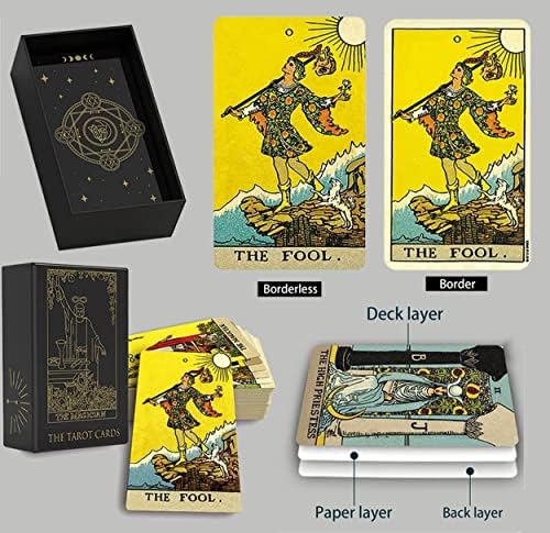 AIEWEV Tarot Kártya Pakli Kezdőknek a Könyv,Klasszikus Tarot Deck Szett Fekete Kártya Tároló Doboz,78