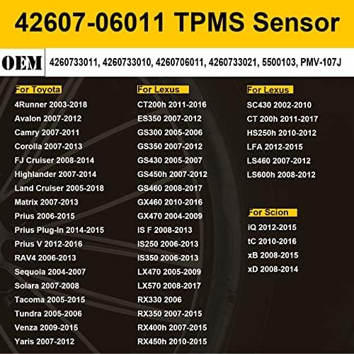 5PACK YZHIDIANF TPMS Érzékelők 4260706011 Toyota 4Runner RAV4 számára:-Lexus CT-ES GS HR számára:-Scion