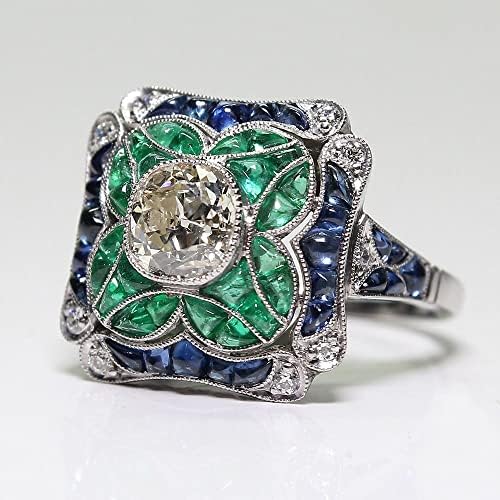 Utánzás 925 Sterling Ezüst Vintage Smaragd Gyűrű-Kék Zafír, Fehér Topáz Örökkévalóság Gyűrű Női Esküvői