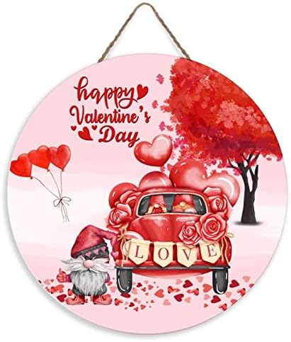 Boldog Valentin-Nap Ajtó Akasztóval, Piros Kamion Szív Aranyos Törpe Fa Üdvözlő Táblát 12 Kerek Kör Szerelmi