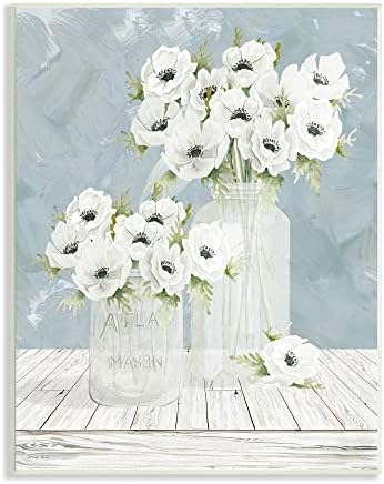 Stupell Iparágak Fehér Mák Virág Csokrok Ország Üvegek Puha Kék által Tervezett Cindy Jacobs Falon Emléktábla,