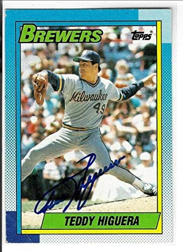 Ted Higuera Aláírt 1990 Topps Kártya 15 Milwaukee Brewers - Baseball Asztalon Dedikált Kártyák