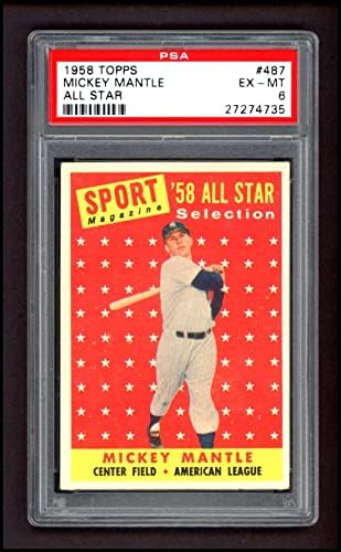 1958 Topps 487 All-Star Mickey Mantle New York Yankees (Baseball Kártya) PSA a PSA 6.00 Yankees