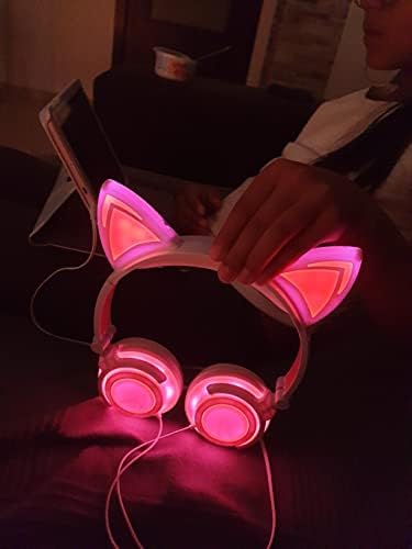 Olyre Macska Fejhallgató Gyerekeknek a Mikrofon, A Fül Aranyos LED Vaku Kitty Fülhallgató, Vezetékes Sztereó