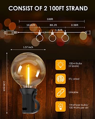 Yuusei LED String Fények Kívül, 200FT Kültéri Kerti Lámpák Vízálló & Törhetetlen 200 LED Izzók(4 Tartalék)