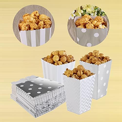 DOITOOL 50Pcs Ezüst Mini Papír Popcorn Dobozok Fél, Eldobható Popcorn Táskák, Összecsukható Open - top