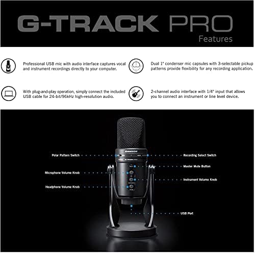 Sámson G-Track Pro USB 24 bites Stúdió Kondenzátor Mikrofon Audio Interfész A Sámson G-Track Pro Pop Szűrő,