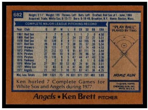 Ken Brett 1978 Topps 682 Dedikált Angyalok 81607 - Baseball Asztalon Dedikált Kártyák