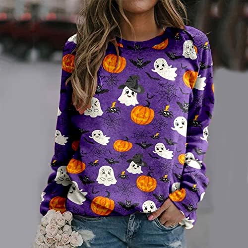 BEUU Halloween Pólók Női Kerek Nyakú Hosszú Ujjú Sütőtök, valamint Macska Nyomtatás Pulóver Melegítőfelső