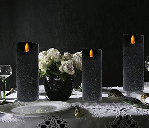 Kitch Aroma Fekete flameless Gyertyák, elemes LED Pillér Gyertyák Mozgó Láng Wick Távoli Időzítő,Csomag