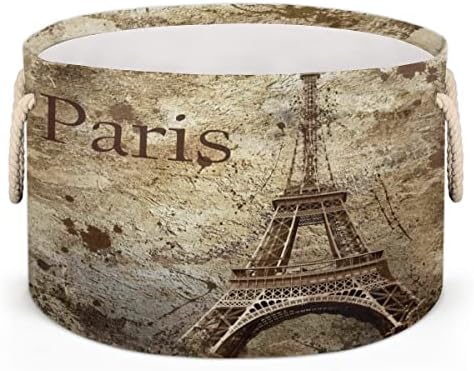 Retro Eiffel-Torony Párizs Nagy, Kerek Kosarak Tároló Szennyes Kosár fogantyúval Takaró Tároló Kosár Fürdőszoba