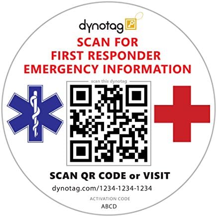 Dynotag® Web alapú Okos Orvosi ID/Sürgősségi Információ Szélvédő Ragaszkodnak Matrica a DynoIQ™ & Életre