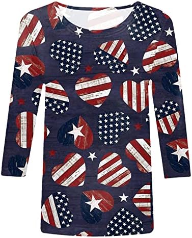 Július 4-Ingek, Női USA Zászló Nyári 3/4-Es Ujjú Sleeve Tshirt háromnegyedes Ujjú Ünnepi Alkalmi Blúz
