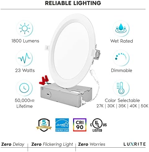 LUXRITE 8 Hüvelykes Ultra Vékony LED Süllyesztett Világítás, 23W, 5 Szín Választható 2700K | 3000K | 3500K