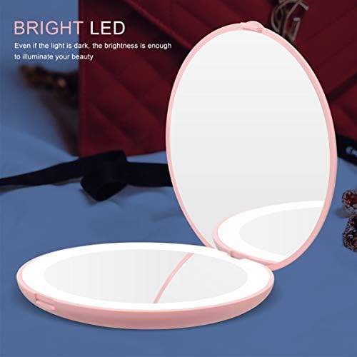 LIANGDU Kivilágított Kompakt Tükör Nagyítás, 10x-es Nagyító LED-es Mini Tükör Fény Utazás, Táskájában,