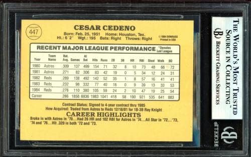 Cesar Cedeno Dedikált 1985 Donruss Kártya 447 Cincinnati Reds Beckett BAS 10009525 - Baseball Asztalon