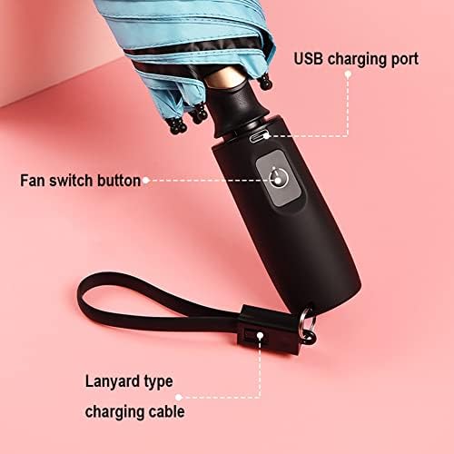 Hordozható Utazási Esernyő Ventilátor, 2600mAh USB Összecsukható Esernyő Személyes hűtőventilátor a Forró
