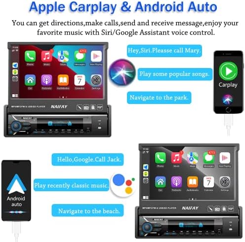 Egységes Din Érintőképernyő Autó Sztereó Apple Carplay, Android Auto,7 colos kihajtható Képernyő Autó