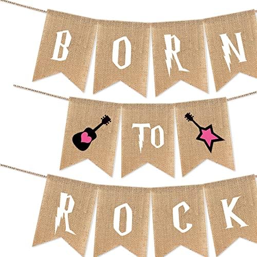 A Rock and Roll Témájú Boldog Szülinapi Parti Dekoráció, Született, hogy a Rock Banner, Rock A Bye Gitár