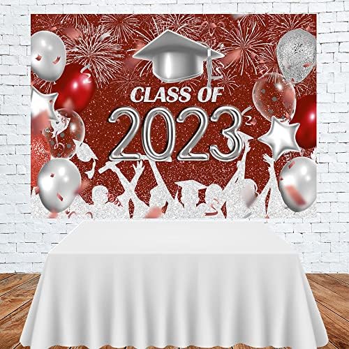Lofaris Osztály 2023 Fél Hátteret, Piros, Ezüst Congrats Grad Érettségi Caps Fotózás Háttér Ünnep Érettségi