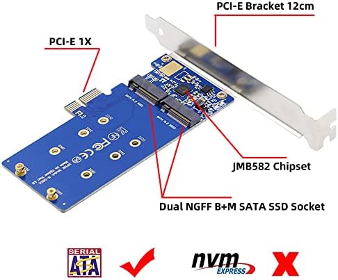 cablecc NGFF Kulcs B+M Dual SATA SSD, PCI-E 1x Alaplap Asztali Adapter Átalakító SSD Kártya JMB582 2280