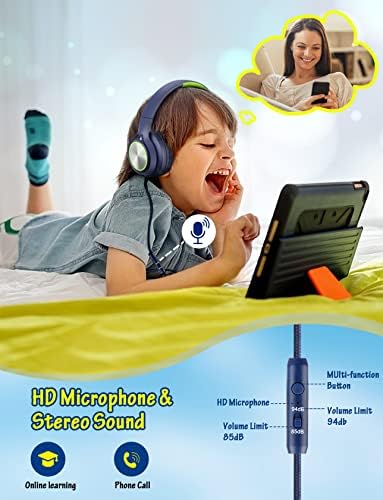 Voopwink Gyerekek Fejhallgató Mikrofon, Vezetékes Át Ear Headset Korlátozott Mennyiség 85dB/ 94dB a Fiúk