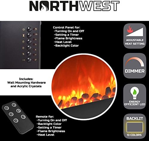 Északnyugat-Elektromos Kandalló-Falra Szerelhető 13 Háttérvilágítás Színek, Állítható Hő Távirányító-31