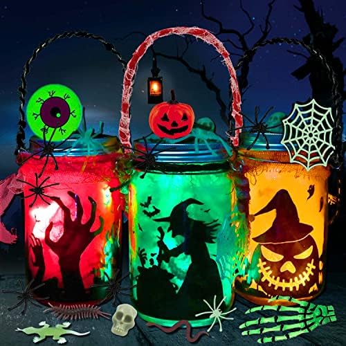 3 db Halloween Lámpás DIY Jar Kézműves Kit Dekoráció, Kellékek Ajándék, Pislákoló Flameless Gyertyák(Piros,