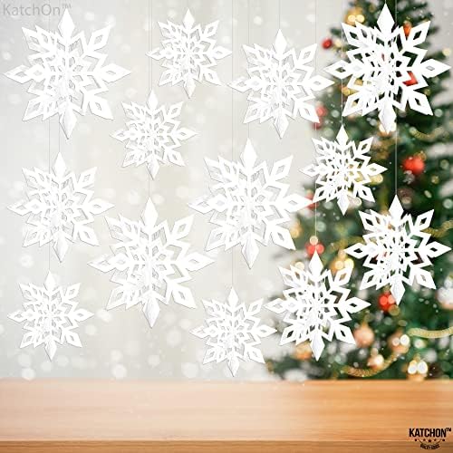 Nagy, Karácsonyi Lóg Hópehely Dekoráció - Csomag 15 | Fehér Hópelyhek Karácsonyi Díszek | Karácsonyi Lógó