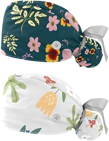 2 Csomag Bozót Kap Nők Gombok, Állítható, Rugalmas Nyakkendő Vissza Koponya Kalapok, Virág, Virágos Bouffant