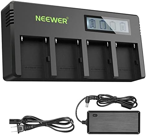 Neewer 4-Csatornás NP-F Akkumulátor Töltő LCD Képernyő & hálózati Adapter Kompatibilis Sony NP-F550 F570