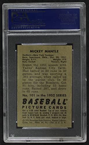 1952 Bowman 101 Mickey Mantle New York Yankees (Baseball Kártya) PSA a PSA 5.00 Yankees
