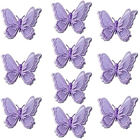 Jhesicx 10db Pillangó Csipke Szegéllyel, 3D-s Dupla Réteg Organza Foltok Pillangó Csipke Anyagból, Varrás,