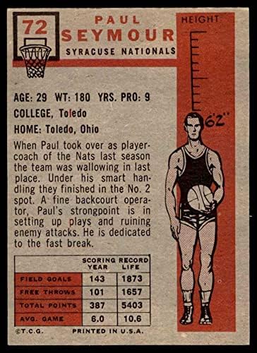 1957 Topps 72 Paul Seymour Syracuse Állampolgárok-BSKB (Kosárlabda Kártya) VG/EX Állampolgárok-BSKB